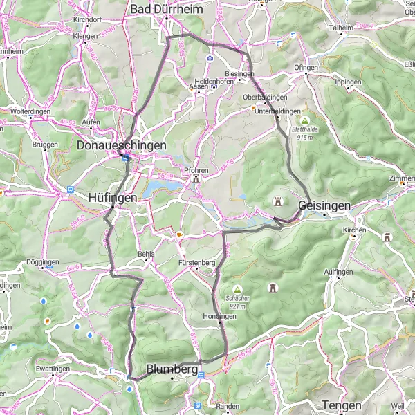 Map miniature of "Freiburg Hill Loop" cycling inspiration in Freiburg, Germany. Generated by Tarmacs.app cycling route planner
