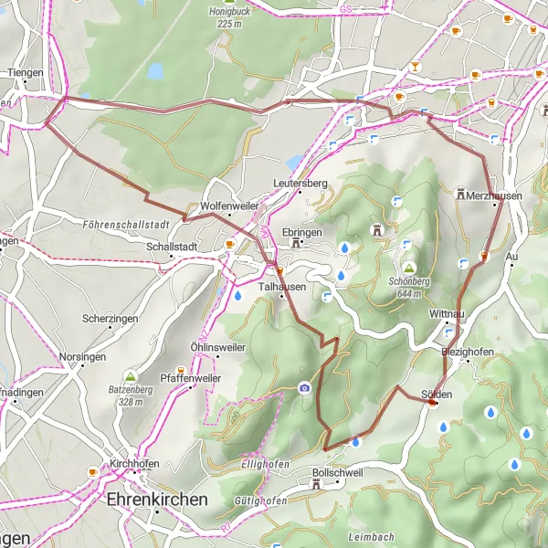 Karten-Miniaturansicht der Radinspiration "Entspannte Gravel-Tour nach Lehhalde und Merzhausen" in Freiburg, Germany. Erstellt vom Tarmacs.app-Routenplaner für Radtouren