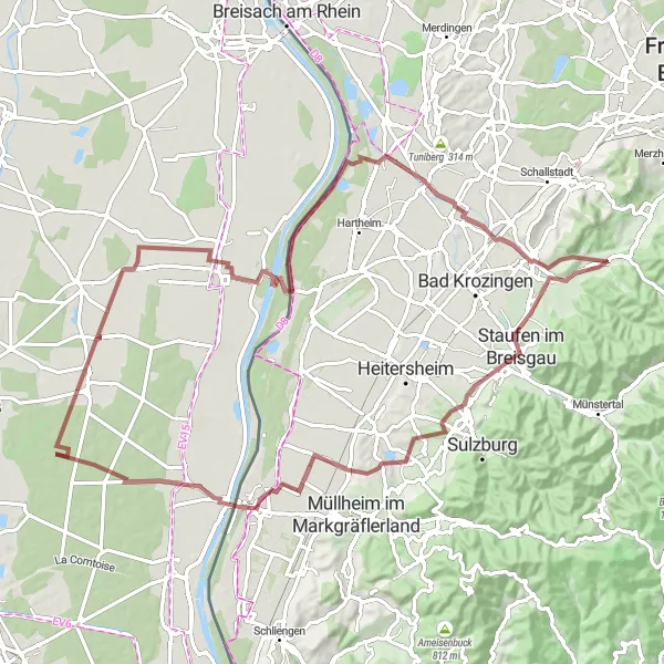 Karten-Miniaturansicht der Radinspiration "Gravel-Abenteuer durch die Natur" in Freiburg, Germany. Erstellt vom Tarmacs.app-Routenplaner für Radtouren