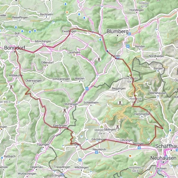 Karten-Miniaturansicht der Radinspiration "Schottertour in der Umgebung von Bonndorf" in Freiburg, Germany. Erstellt vom Tarmacs.app-Routenplaner für Radtouren
