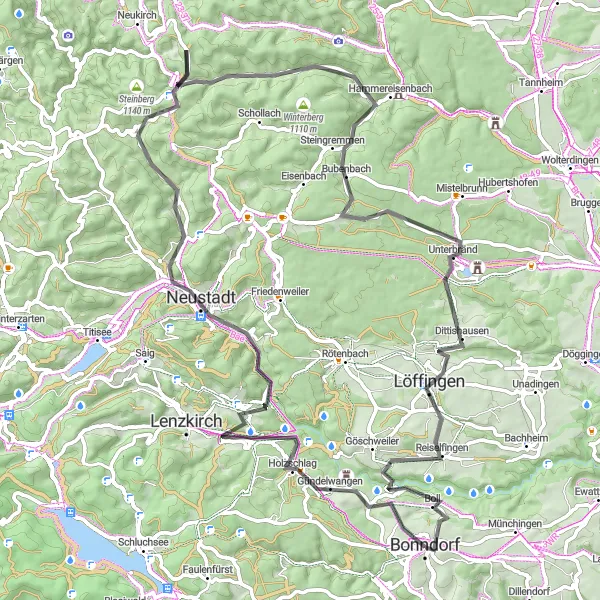 Map miniature of "Black Forest Delight" cycling inspiration in Freiburg, Germany. Generated by Tarmacs.app cycling route planner