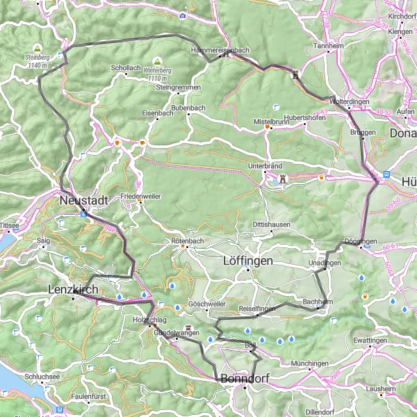 Karten-Miniaturansicht der Radinspiration "Rundtour von Bonndorf nach Bonndorf durch das Schwarzwaldgebirge" in Freiburg, Germany. Erstellt vom Tarmacs.app-Routenplaner für Radtouren
