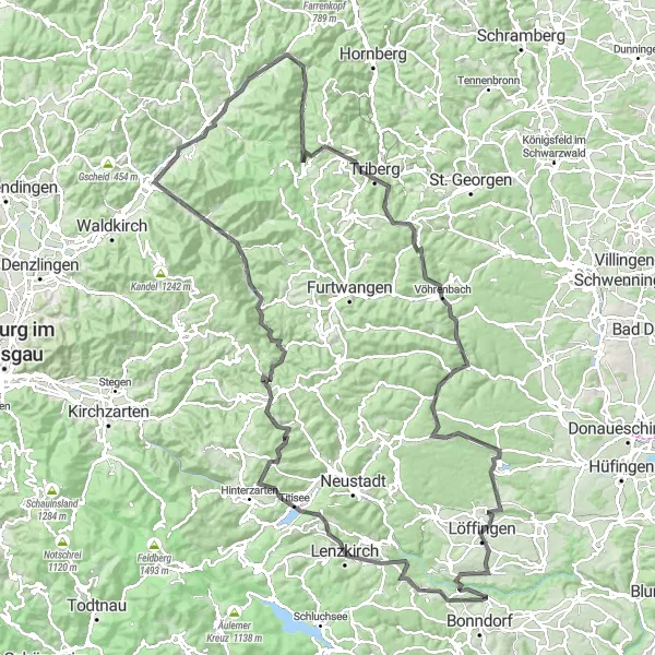 Karten-Miniaturansicht der Radinspiration "Panorama-Radtour um Bonndorf" in Freiburg, Germany. Erstellt vom Tarmacs.app-Routenplaner für Radtouren