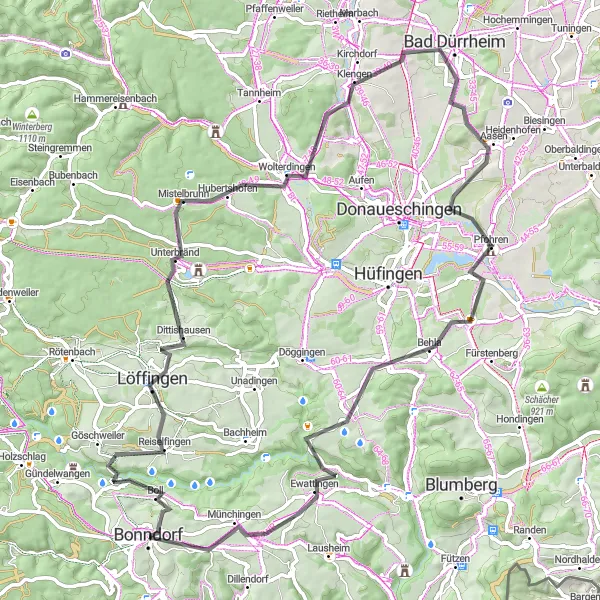 Karten-Miniaturansicht der Radinspiration "Fahrradtour durch die Umgebung von Bonndorf" in Freiburg, Germany. Erstellt vom Tarmacs.app-Routenplaner für Radtouren