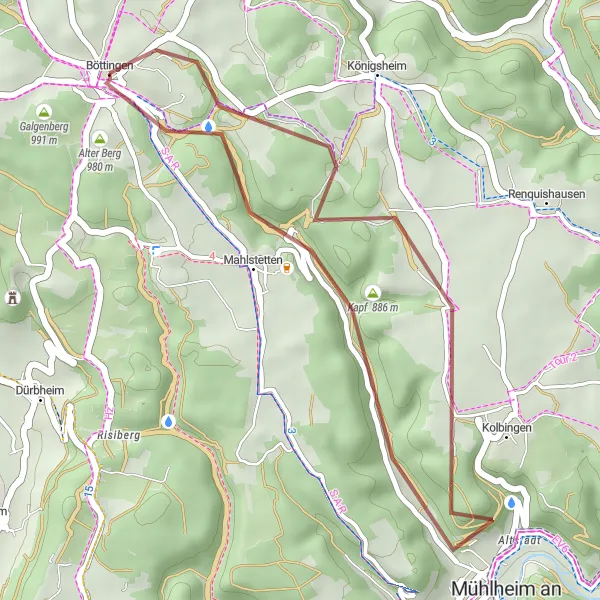 Map miniature of "The Rustic Gravel Ride" cycling inspiration in Freiburg, Germany. Generated by Tarmacs.app cycling route planner