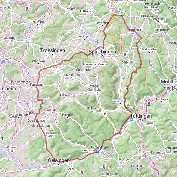Map miniature of "The Gravel Adventure" cycling inspiration in Freiburg, Germany. Generated by Tarmacs.app cycling route planner