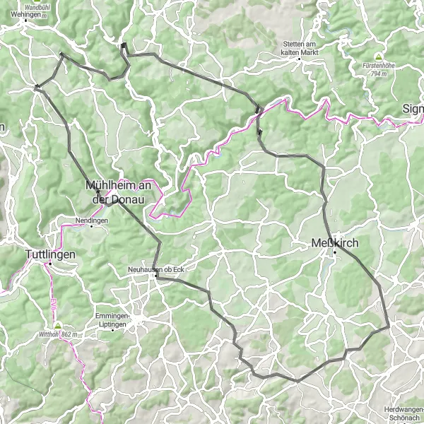 Map miniature of "Lake Constance Road Tour" cycling inspiration in Freiburg, Germany. Generated by Tarmacs.app cycling route planner