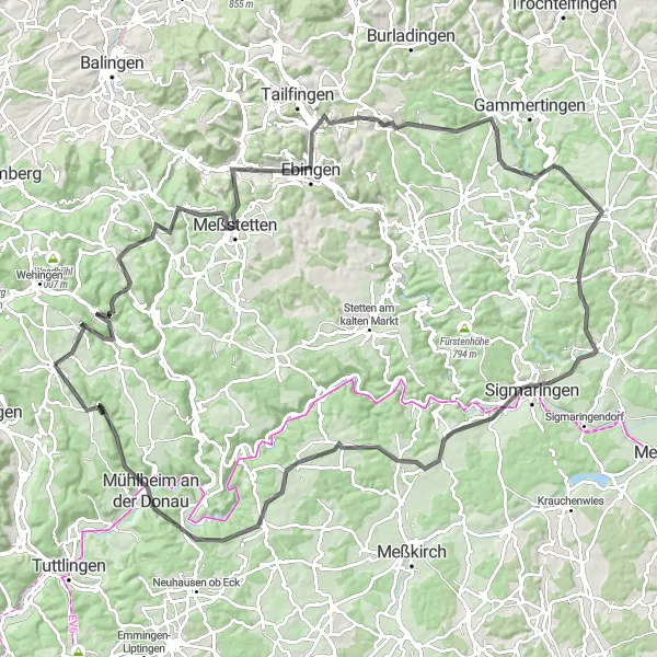 Map miniature of "Egesheim - Bitz - Alter Berg Circuit" cycling inspiration in Freiburg, Germany. Generated by Tarmacs.app cycling route planner