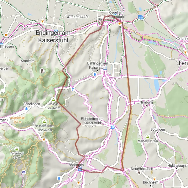Map miniature of "Scenic Gravel Trails" cycling inspiration in Freiburg, Germany. Generated by Tarmacs.app cycling route planner