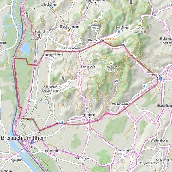 Map miniature of "Böselsberg Gravel Adventure" cycling inspiration in Freiburg, Germany. Generated by Tarmacs.app cycling route planner