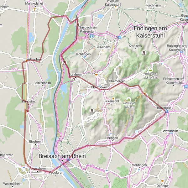Map miniature of "Eckartsberg Adventure Gravel Loop" cycling inspiration in Freiburg, Germany. Generated by Tarmacs.app cycling route planner