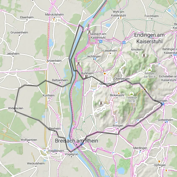 Karten-Miniaturansicht der Radinspiration "Rheinradweg Abenteuer" in Freiburg, Germany. Erstellt vom Tarmacs.app-Routenplaner für Radtouren