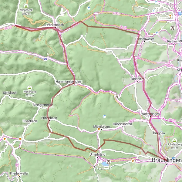 Karten-Miniaturansicht der Radinspiration "Gravel-Tour durch Schwarzwaldhöhen" in Freiburg, Germany. Erstellt vom Tarmacs.app-Routenplaner für Radtouren