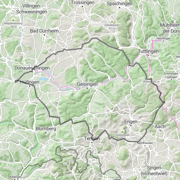 Karten-Miniaturansicht der Radinspiration "Höhenmeter sammeln durch den Schwarzwald von Bräunlingen nach Hüfingen" in Freiburg, Germany. Erstellt vom Tarmacs.app-Routenplaner für Radtouren