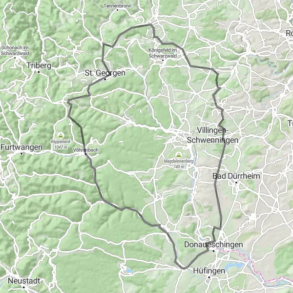 Karten-Miniaturansicht der Radinspiration "Die Vielfalt des Schwarzwalds: Von Donaueschingen zur Ruine Zindelstein" in Freiburg, Germany. Erstellt vom Tarmacs.app-Routenplaner für Radtouren