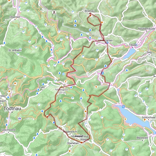 Map miniature of "The Scenic Gravel Circuit" cycling inspiration in Freiburg, Germany. Generated by Tarmacs.app cycling route planner