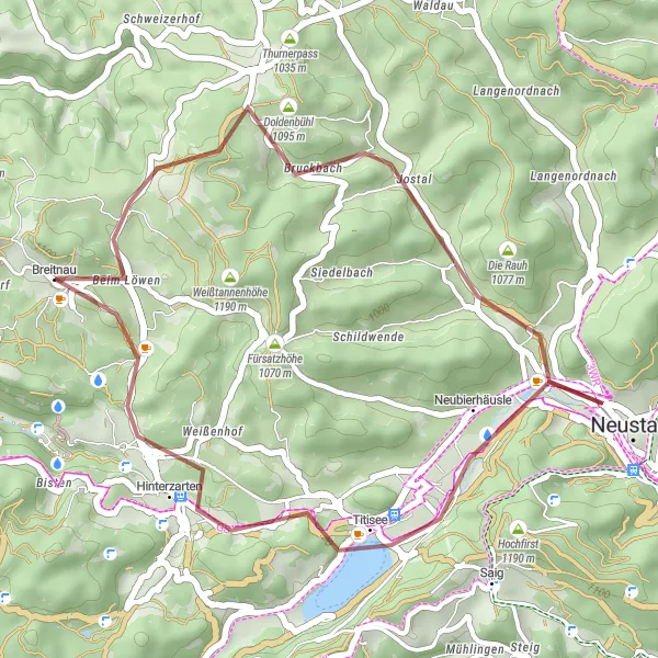 Map miniature of "Breitnau Short Gravel Route" cycling inspiration in Freiburg, Germany. Generated by Tarmacs.app cycling route planner