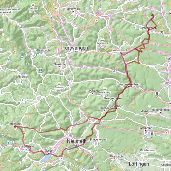 Map miniature of "Gravel Adventure in the Black Forest" cycling inspiration in Freiburg, Germany. Generated by Tarmacs.app cycling route planner