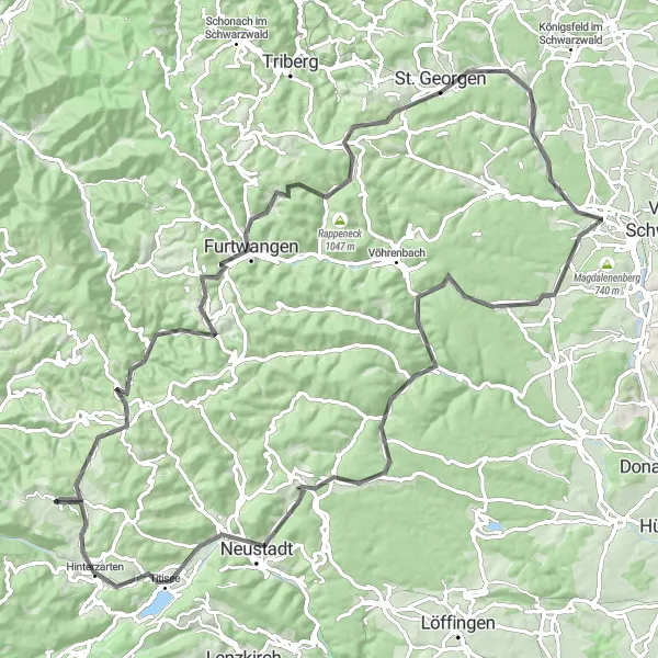 Map miniature of "The Glashütte Adventure" cycling inspiration in Freiburg, Germany. Generated by Tarmacs.app cycling route planner
