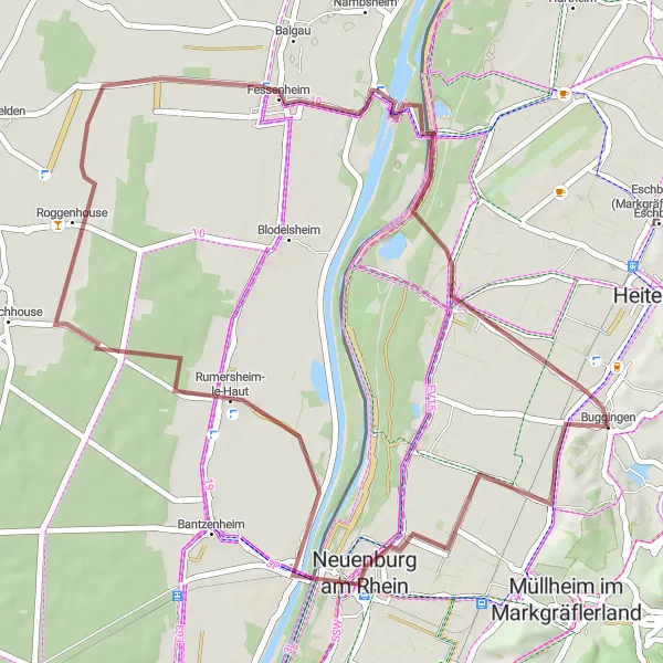 Karten-Miniaturansicht der Radinspiration "Rundfahrt über Buggingen, Fessenheim und mehr" in Freiburg, Germany. Erstellt vom Tarmacs.app-Routenplaner für Radtouren