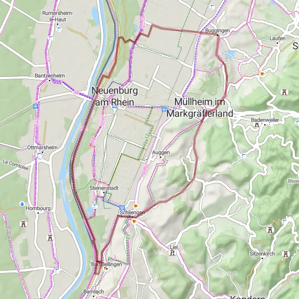 Map miniature of "The Gravel Escape" cycling inspiration in Freiburg, Germany. Generated by Tarmacs.app cycling route planner