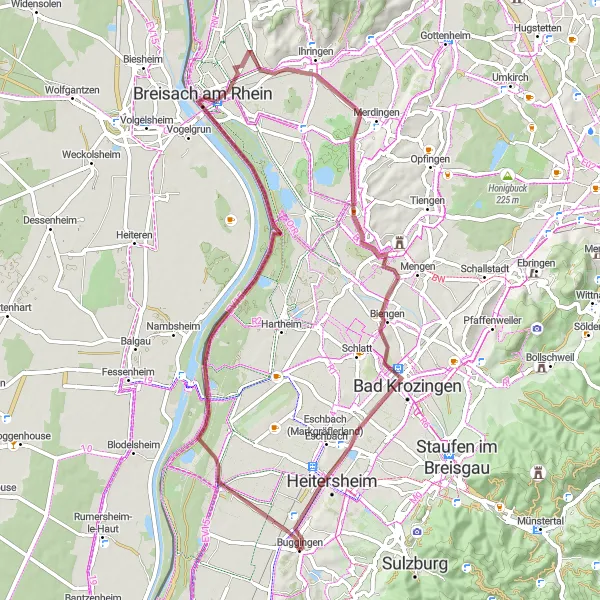 Map miniature of "The Gravel Adventure" cycling inspiration in Freiburg, Germany. Generated by Tarmacs.app cycling route planner