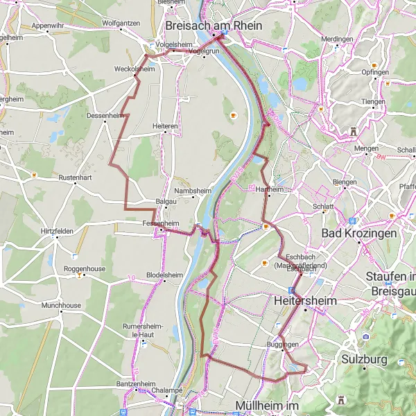Karten-Miniaturansicht der Radinspiration "Bike-Abenteuer in Dattingen und Eschbach" in Freiburg, Germany. Erstellt vom Tarmacs.app-Routenplaner für Radtouren