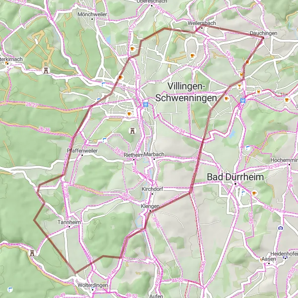 Map miniature of "Dauchingen to Pfaffenweiler" cycling inspiration in Freiburg, Germany. Generated by Tarmacs.app cycling route planner