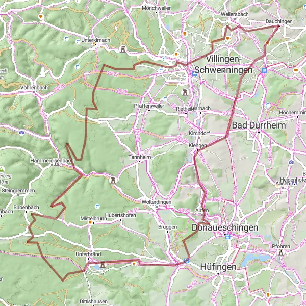 Map miniature of "Dauchingen to Uhufelsen Loop" cycling inspiration in Freiburg, Germany. Generated by Tarmacs.app cycling route planner