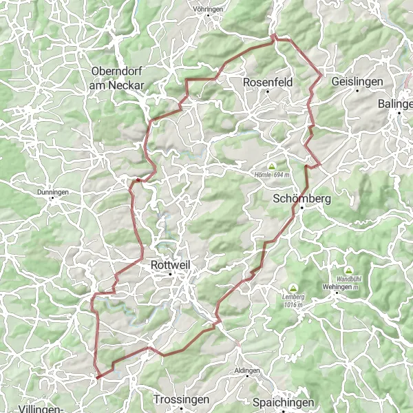 Map miniature of "Dauchingen to Deißlingen Adventure" cycling inspiration in Freiburg, Germany. Generated by Tarmacs.app cycling route planner