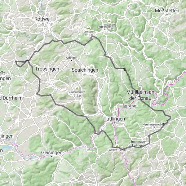 Map miniature of "Dauchingen to Deißlingen" cycling inspiration in Freiburg, Germany. Generated by Tarmacs.app cycling route planner