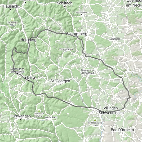 Map miniature of "Dauchingen to Hornberg" cycling inspiration in Freiburg, Germany. Generated by Tarmacs.app cycling route planner