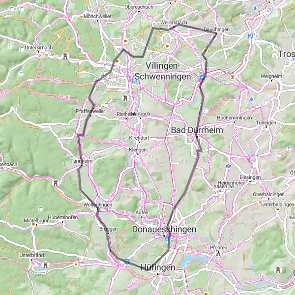 Karten-Miniaturansicht der Radinspiration "Entdeckungstour durch Donaueschingen und Pfaffenweiler" in Freiburg, Germany. Erstellt vom Tarmacs.app-Routenplaner für Radtouren