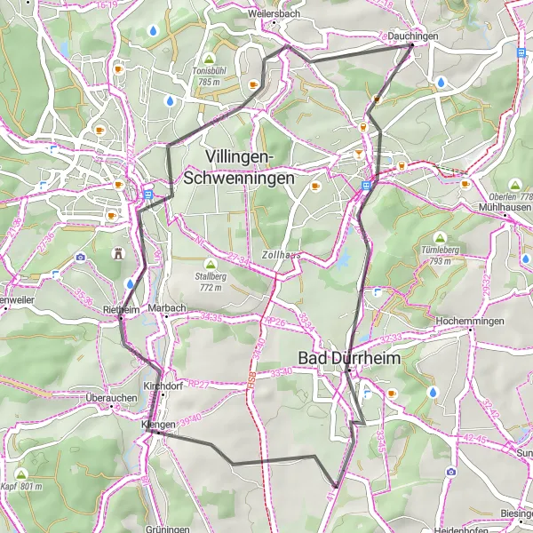Map miniature of "Dauchingen to Bad Dürrheim" cycling inspiration in Freiburg, Germany. Generated by Tarmacs.app cycling route planner