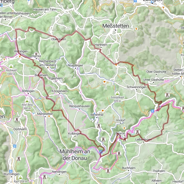 Map miniature of "The Gravel Expedition" cycling inspiration in Freiburg, Germany. Generated by Tarmacs.app cycling route planner