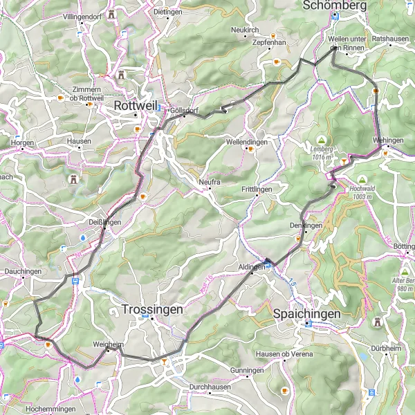 Map miniature of "Montschenloch Loop" cycling inspiration in Freiburg, Germany. Generated by Tarmacs.app cycling route planner