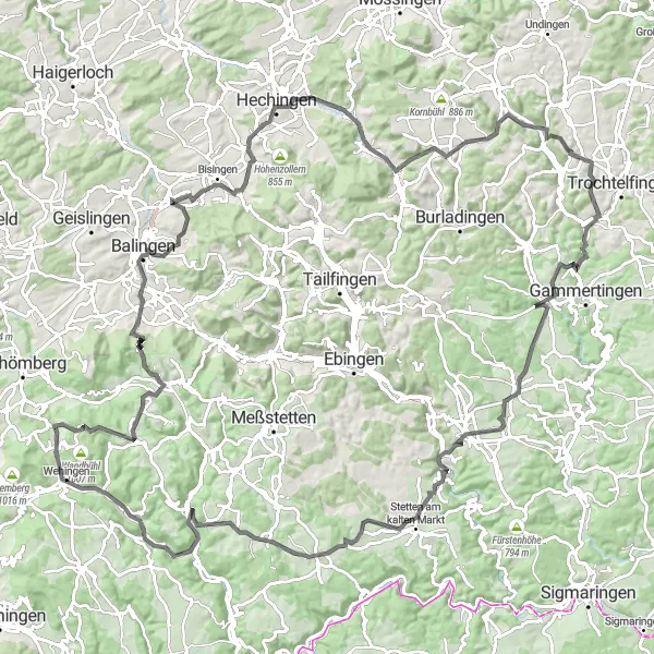Map miniature of "The Road Warrior" cycling inspiration in Freiburg, Germany. Generated by Tarmacs.app cycling route planner
