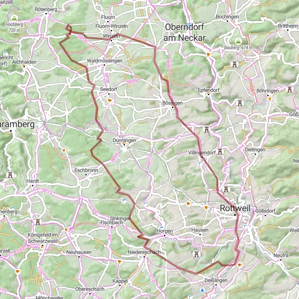 Karten-Miniaturansicht der Radinspiration "Graveltour durch Villingendorf und Stallberg" in Freiburg, Germany. Erstellt vom Tarmacs.app-Routenplaner für Radtouren
