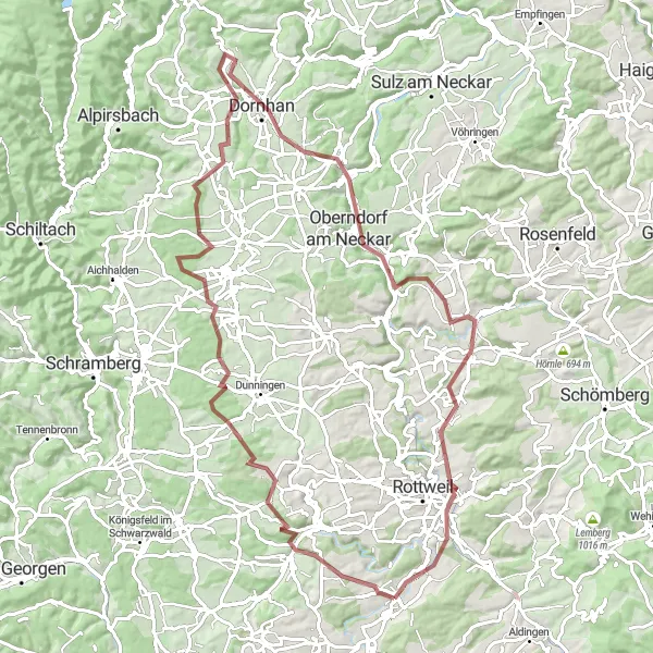 Map miniature of "Rottweil Explorer" cycling inspiration in Freiburg, Germany. Generated by Tarmacs.app cycling route planner