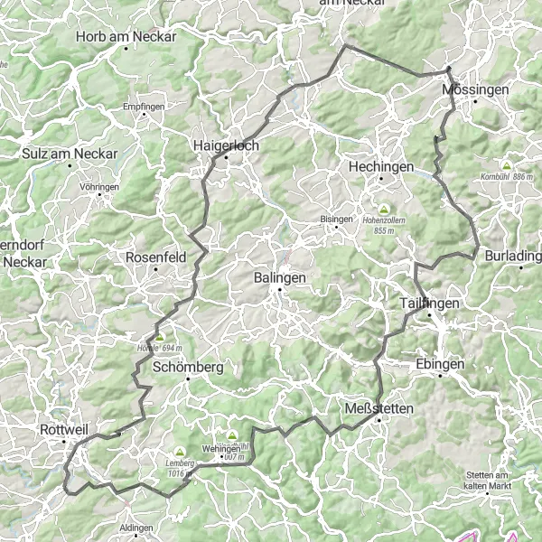 Map miniature of "The Ultimate Road Cycling Challenge through the Swabian Jura" cycling inspiration in Freiburg, Germany. Generated by Tarmacs.app cycling route planner