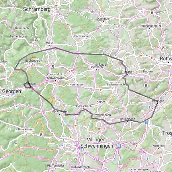 Karten-Miniaturansicht der Radinspiration "Roadtrip durch Mönchweiler und Hardt" in Freiburg, Germany. Erstellt vom Tarmacs.app-Routenplaner für Radtouren