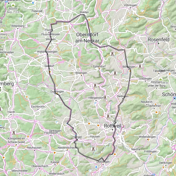 Karten-Miniaturansicht der Radinspiration "Roadtour durch Oberndorf am Neckar und Stallberg" in Freiburg, Germany. Erstellt vom Tarmacs.app-Routenplaner für Radtouren