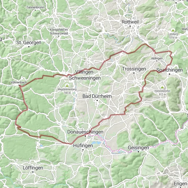 Map miniature of "Denkingen Gravel Adventure III" cycling inspiration in Freiburg, Germany. Generated by Tarmacs.app cycling route planner