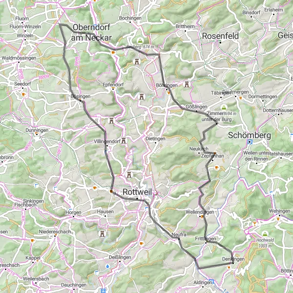 Map miniature of "Rottweil Loop" cycling inspiration in Freiburg, Germany. Generated by Tarmacs.app cycling route planner