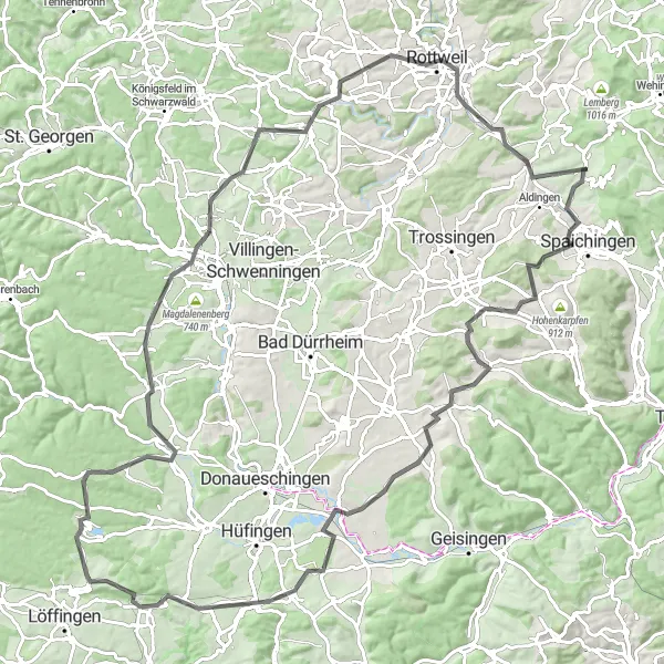 Karten-Miniaturansicht der Radinspiration "Rundfahrt von Denkingen: Fahrradfahren durch die Natur" in Freiburg, Germany. Erstellt vom Tarmacs.app-Routenplaner für Radtouren