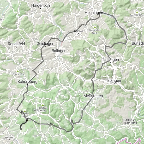 Karten-Miniaturansicht der Radinspiration "Abenteuerliche Runde um Denkingen" in Freiburg, Germany. Erstellt vom Tarmacs.app-Routenplaner für Radtouren