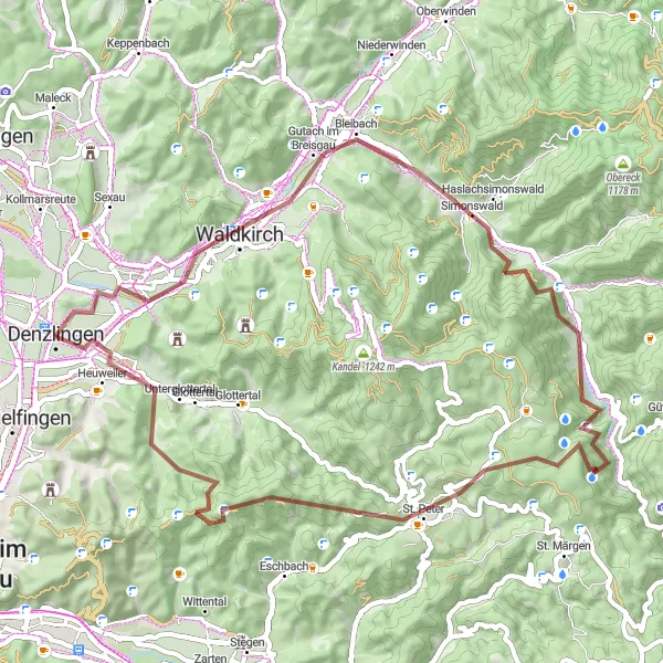 Karten-Miniaturansicht der Radinspiration "Rundfahrt um Denzlingen - Hohe Tanne und St. Peter entdecken" in Freiburg, Germany. Erstellt vom Tarmacs.app-Routenplaner für Radtouren