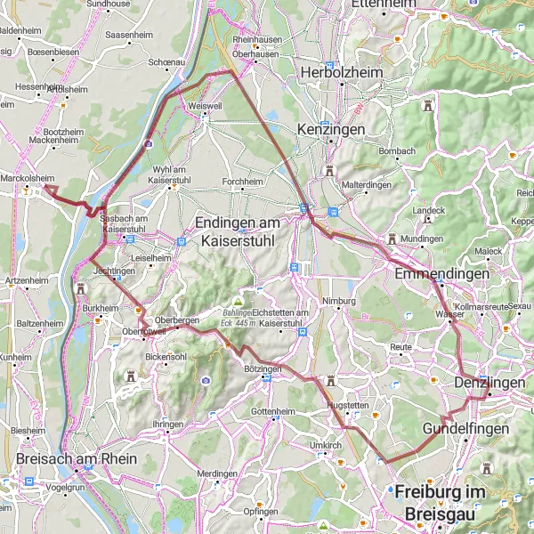 Karten-Miniaturansicht der Radinspiration "Kaiserstuhl Pfade" in Freiburg, Germany. Erstellt vom Tarmacs.app-Routenplaner für Radtouren