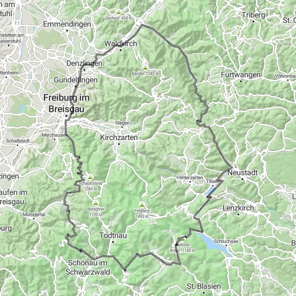 Karten-Miniaturansicht der Radinspiration "Schwarzwald Gipfelsturm" in Freiburg, Germany. Erstellt vom Tarmacs.app-Routenplaner für Radtouren