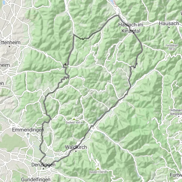 Karten-Miniaturansicht der Radinspiration "Hügelige Landschaften und historische Orte" in Freiburg, Germany. Erstellt vom Tarmacs.app-Routenplaner für Radtouren